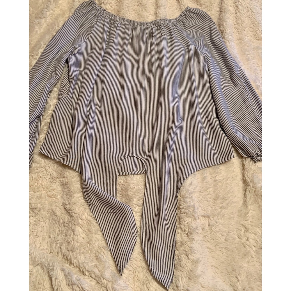Jones New York Striped Off Shoulder Shirt-Small